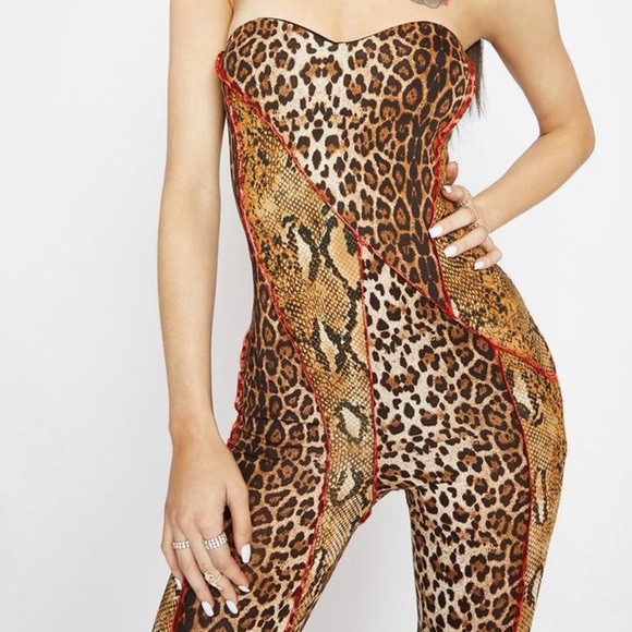 NWT Rehab Lab Fierce and Wild Patchwork jumpsuit L - Picture 2 of 9